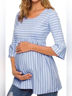 Striped Ruffle Sleeve Peplum Maternity Top
